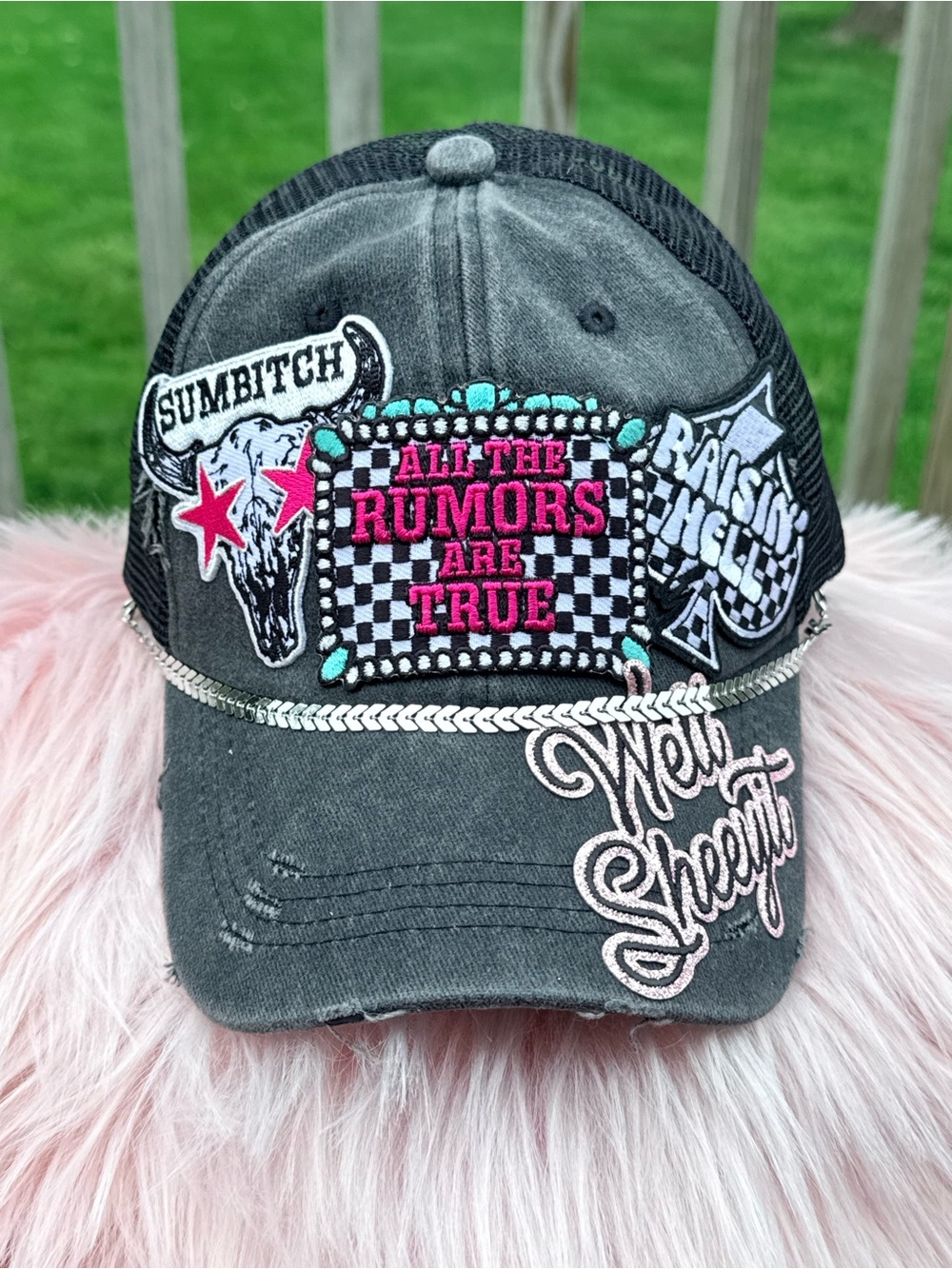 Sassy black distressed Trucker Hat - All Rumors Are True